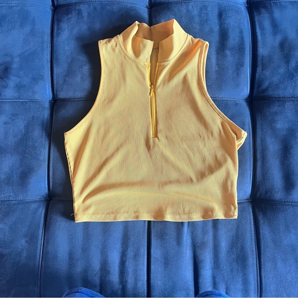 Vibrant Yellow Zip-Up Crop Top